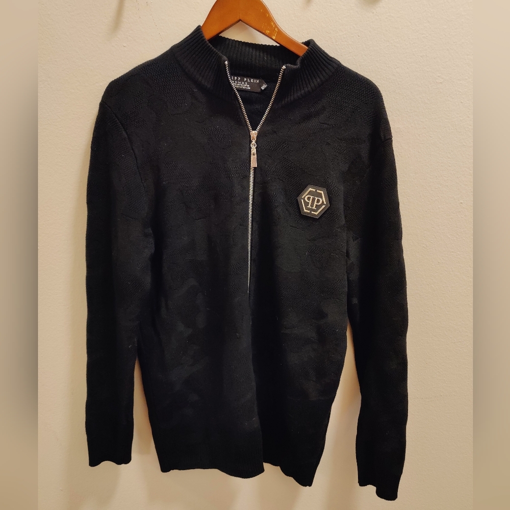 Philipp Plein Black Zip-Up Sweater